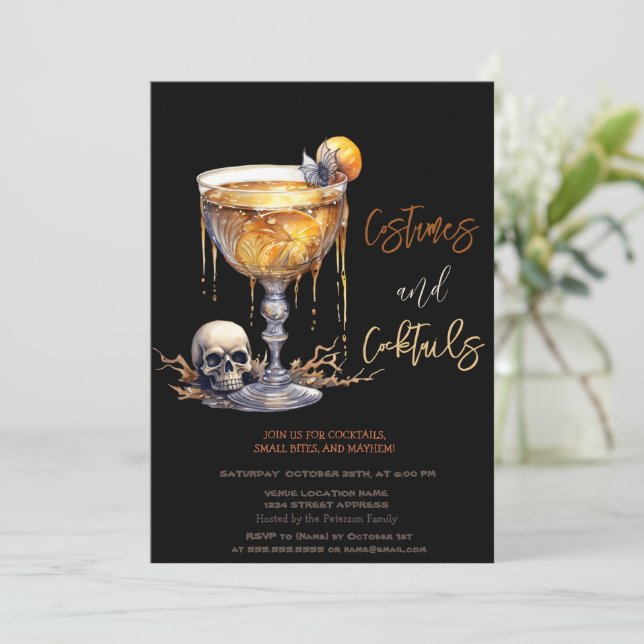 Invitation Cocktail crâne Costumes & Cocktail Halloween (Debout devant)