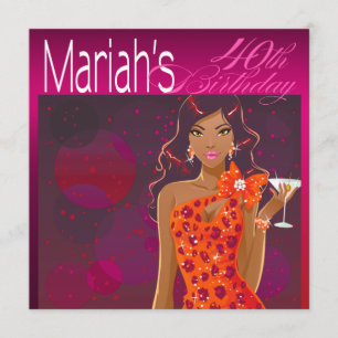 Invitation Cocktail d'anniversaire Pretty Lady fuchsia/orange