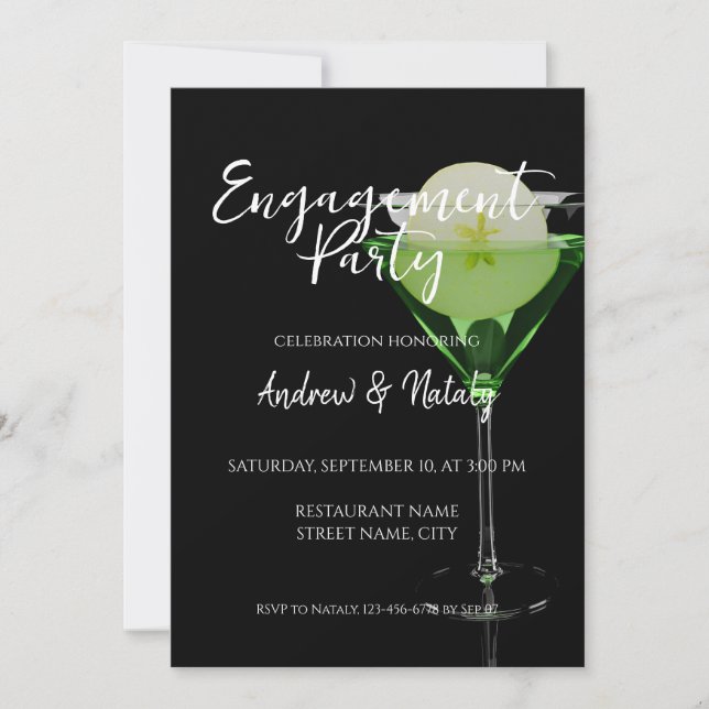 Invitation Cocktail d'appletini vert avec tranche de pomme (Devant)