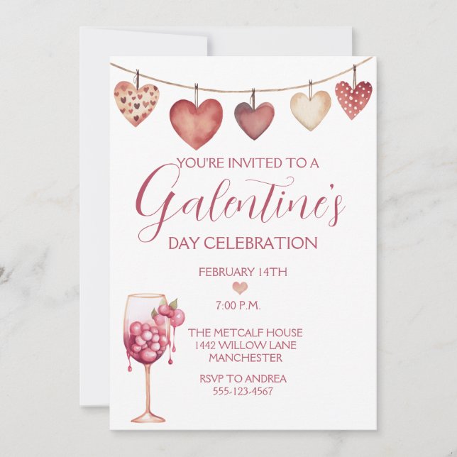 Invitation Cocktail d'aquarelle fête de la Saint-Galentin (Devant)