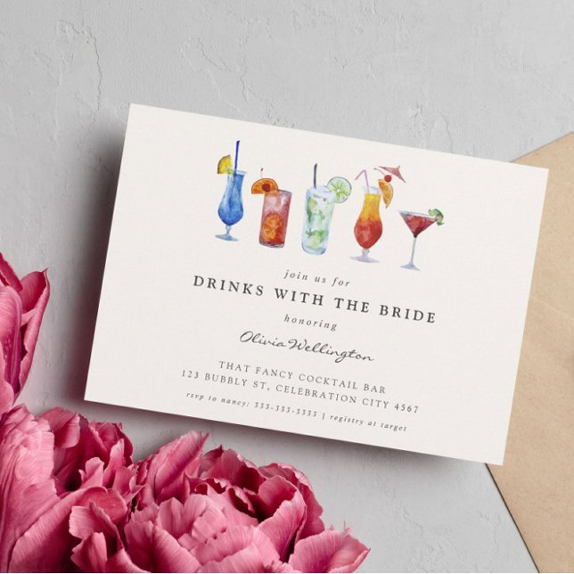 Invitation Cocktail d'aquarelle moderne avec douche de mariée (Créateur téléchargé)