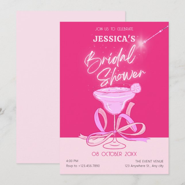 Invitation Cocktail d'arc pétillant rose Douche nuptiale (Devant / Derrière)