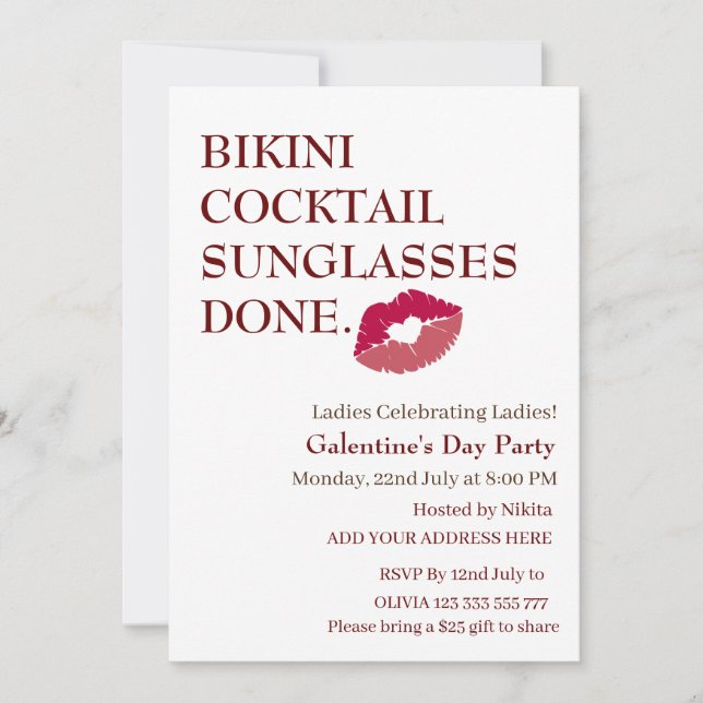 Invitation COCKTAIL DE BIKINI LUNETTES DE SOLEIL FAITES LA Sa (Devant)