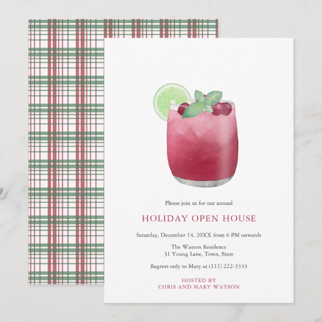 Invitation Cocktail de canneberge Festive Noël Boissons Party (Devant / Derrière)