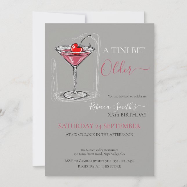 Invitation Cocktail de cerise A tini bit Ancien doodé anniver (Devant)