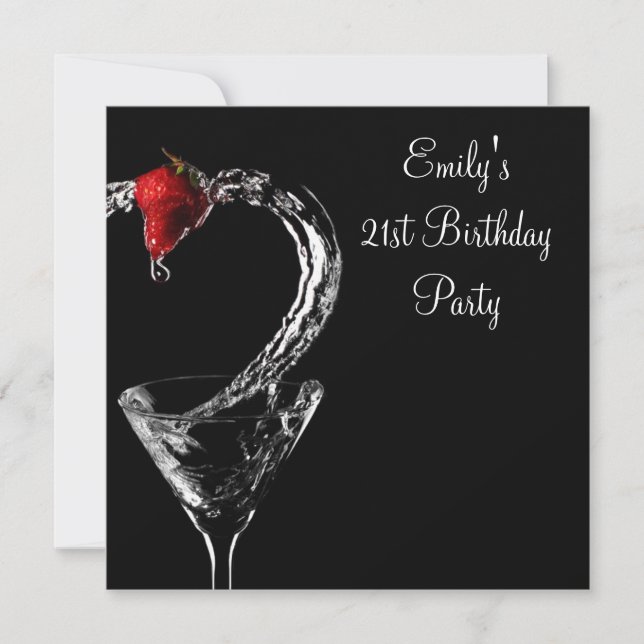 Invitation Cocktail de fraise Martini fête d'anniversaire (Devant)