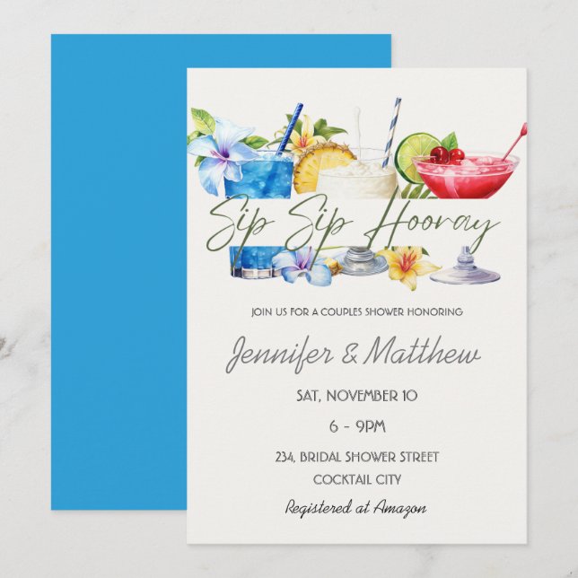 Invitation Cocktail de fruits Sip Sip Hooray Couples Douche (Devant / Derrière)