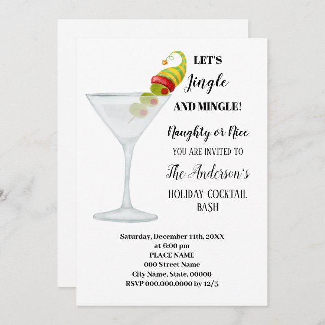 Invitation Cocktail de Noël annuel Bash (Devant / Derrière)
