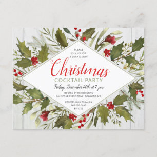 Invitation Cocktail de Noël Aquarelle Vintage Holly