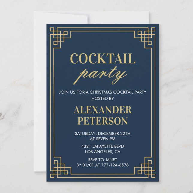 Invitation Cocktail de Noël Dîner de fête Marine Gold (Devant)