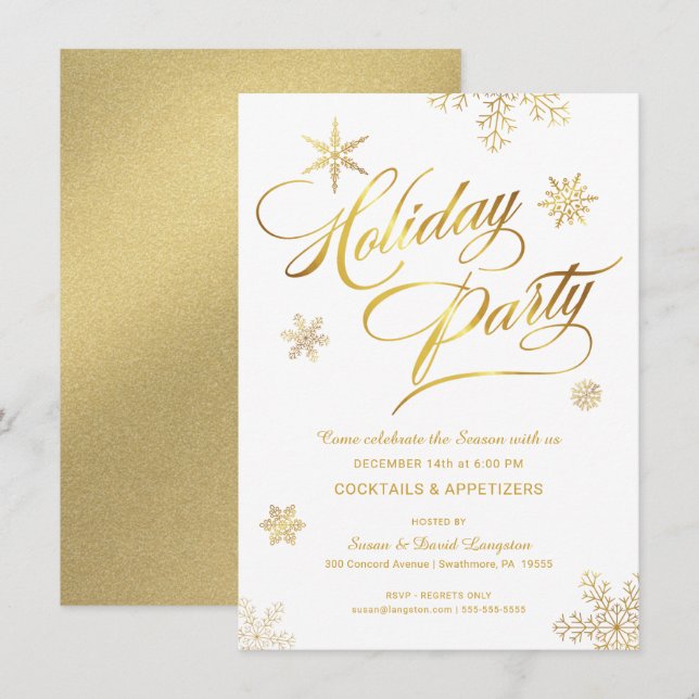 Invitation Cocktail de Noël Faux Gold Foil (Devant / Derrière)