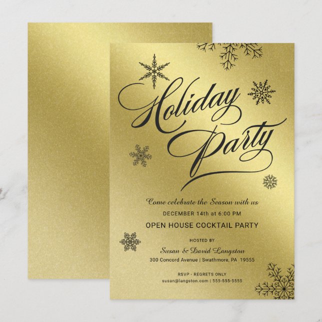 Invitation Cocktail de Noël Faux Gold Foil (Devant / Derrière)