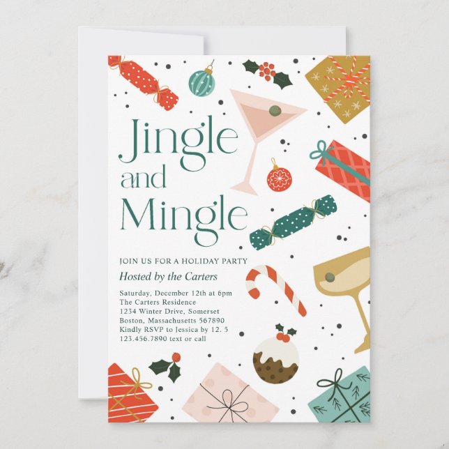 Invitation Cocktail de Noël Jingle Et Mingle (Devant)