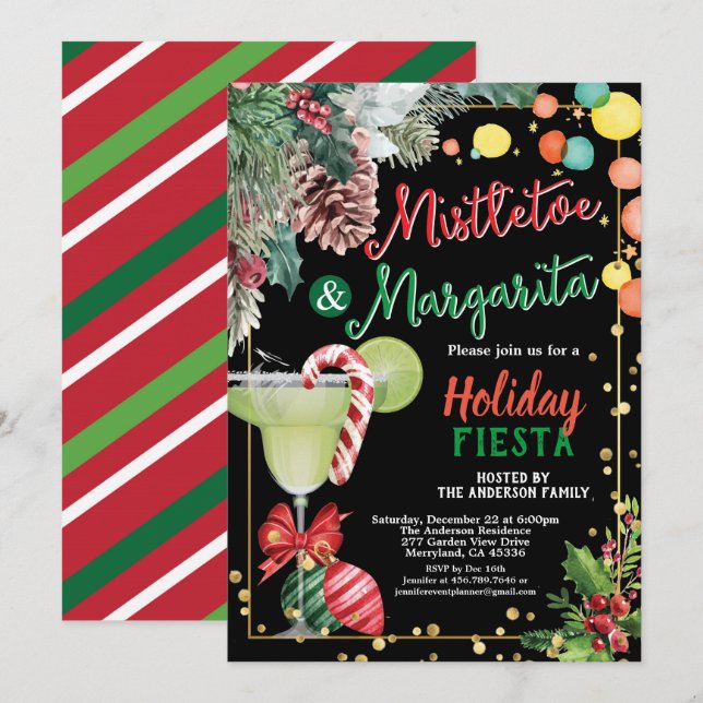 Invitation Cocktail de Noël Mistletoe et Margarita (Devant / Derrière)