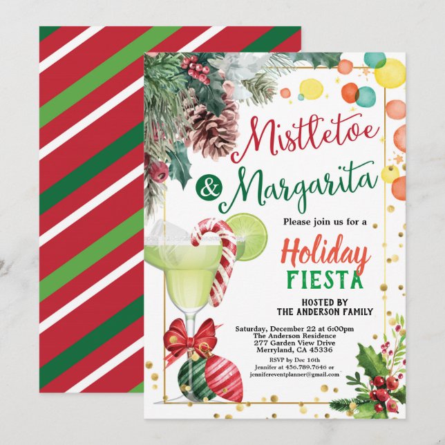 Invitation Cocktail de Noël Mistletoe et Margarita (Devant / Derrière)