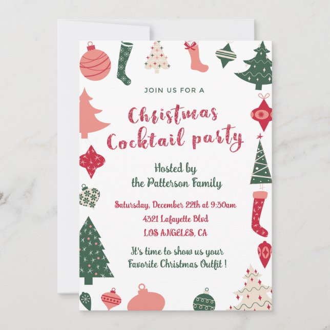 Invitation Cocktail de Noël Motif de Noël (Devant)