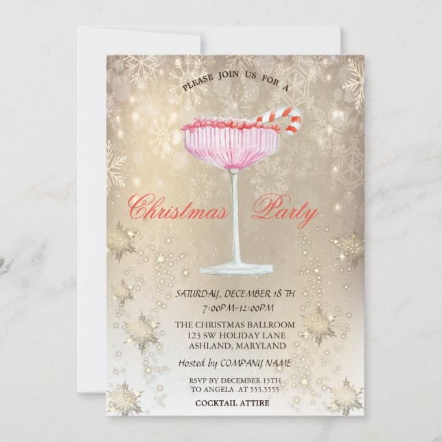 Invitation Cocktail de Noël Snowflakes Gold Christmas (Devant)