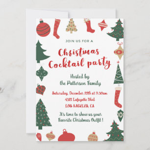 Invitation Cocktail de Noël Soirée en Arbres mignons Chausset