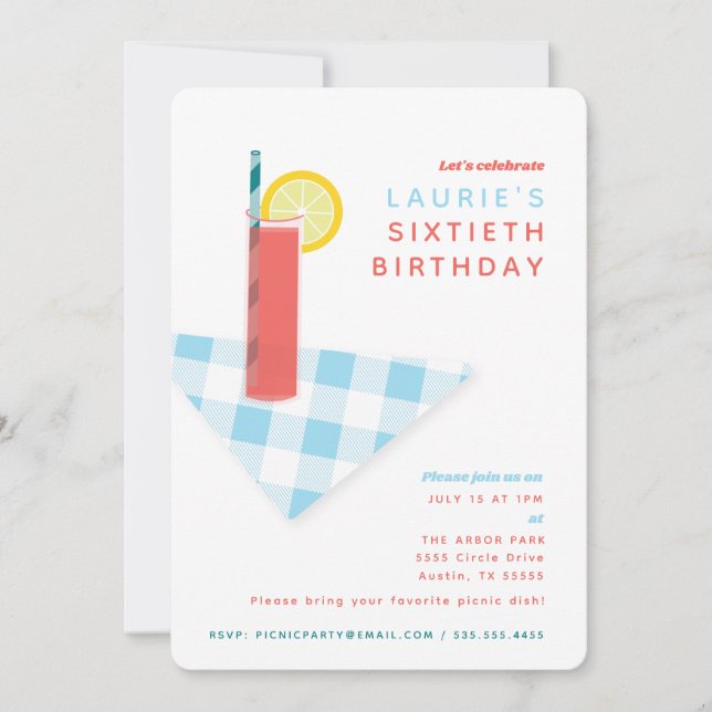Invitation Cocktail de pique-nique d'été Lemonade Custom (Devant)