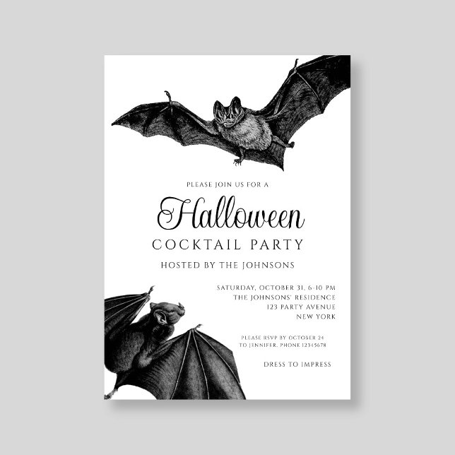 Invitation Cocktail de serpents noirs et blancs Halloween (Black And White Snakes Cocktail Party Halloween Invitation)