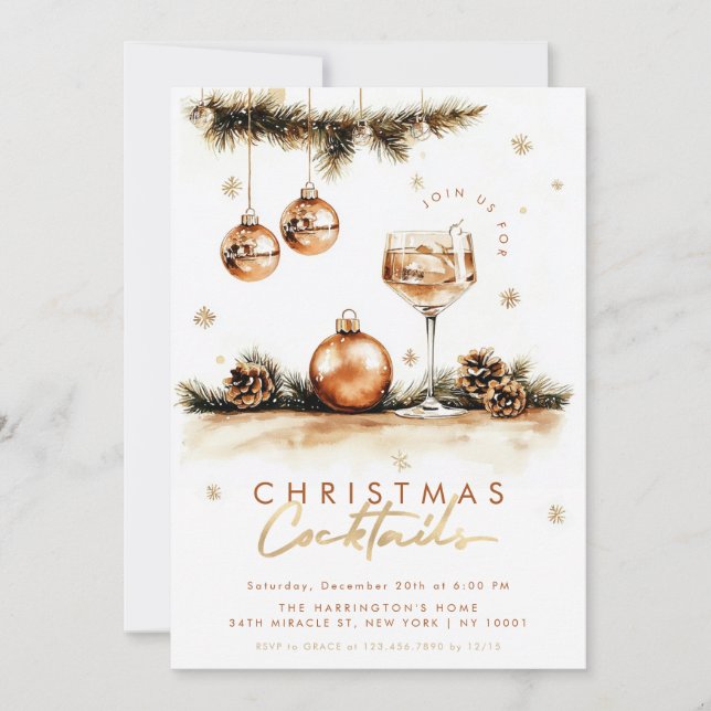 Invitation Cocktail de vacances Elegant Boho Christmas Party (Devant)