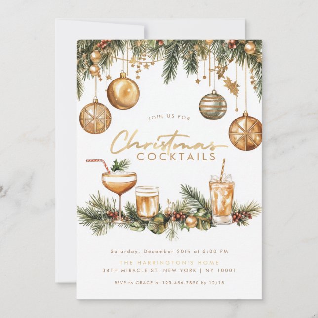 Invitation Cocktail de vacances Moderne Soirée de Noël élégan (Devant)