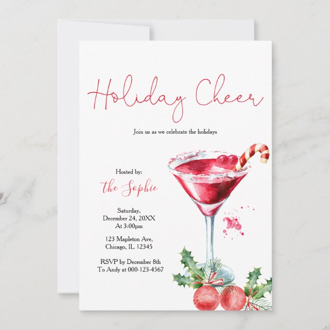 Invitation Cocktail de vacances Soirée de Noël (Devant)