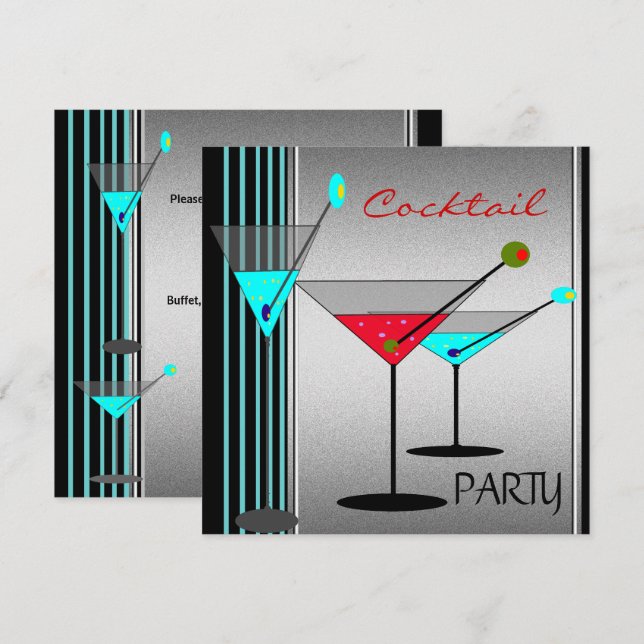 Invitation Cocktail d'entreprise Boissons Martini Blue Red (Devant / Derrière)