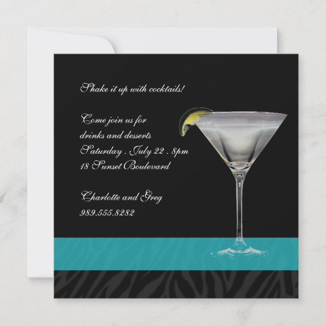 Invitation Cocktail d'impression de zèbre (Devant)