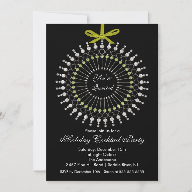 Invitation Cocktail d'ornement d'argent et vert Noël (Devant)