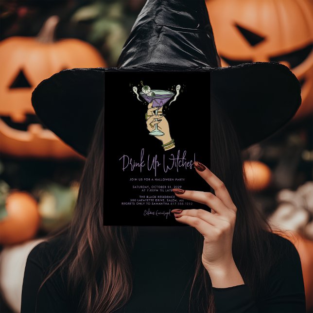 Invitation Cocktail éffrayant en cuisine Halloween Party (Drink up Witches! Halloween Party Invitation)