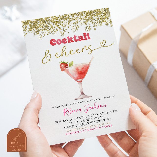 Invitation Cocktail et Cheers Fête des mariées or rose (Créateur téléchargé)