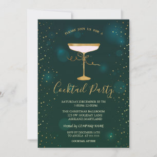 Invitation Cocktail Étoiles de verre Soirée de Noël verte
