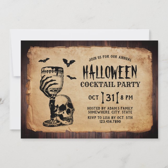 Invitation Cocktail Halloween Crâne vintage (Devant)