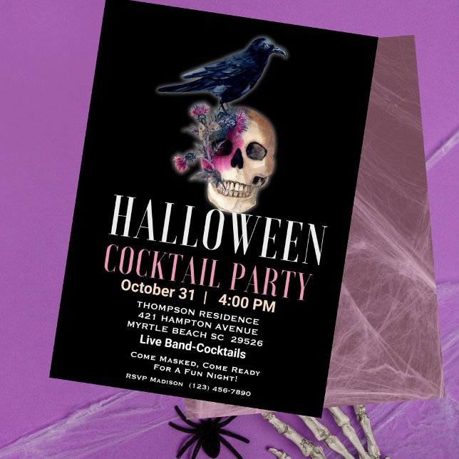 Invitation Cocktail Halloween Crow crâne Adult Party (Créateur téléchargé)