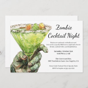 Invitation Cocktail Halloween   Main Zombie avec un verre
