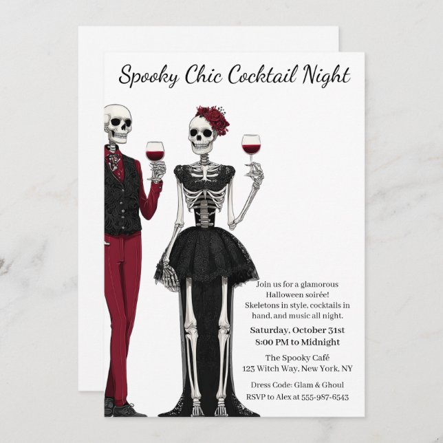 Invitation Cocktail Halloween | Nuit éffrayant chic (Devant / Derrière)