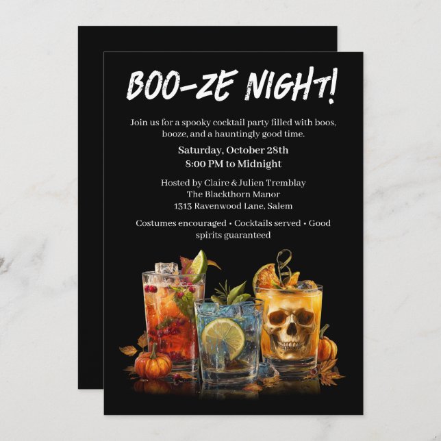 Invitation Cocktail Halloween | Soirée Boo-ze (Devant / Derrière)