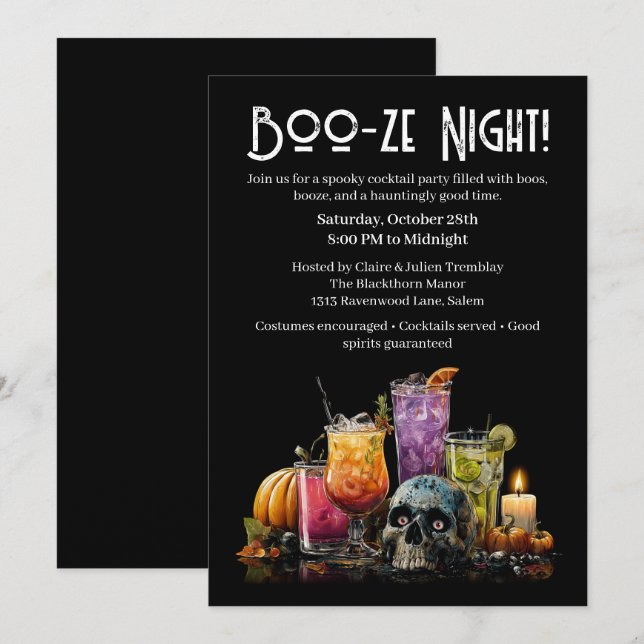 Invitation Cocktail Halloween | Soirée Boo-ze (Devant / Derrière)