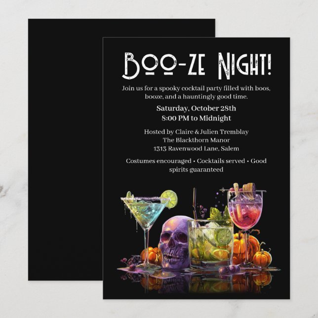 Invitation Cocktail Halloween | Soirée Boo-ze (Devant / Derrière)