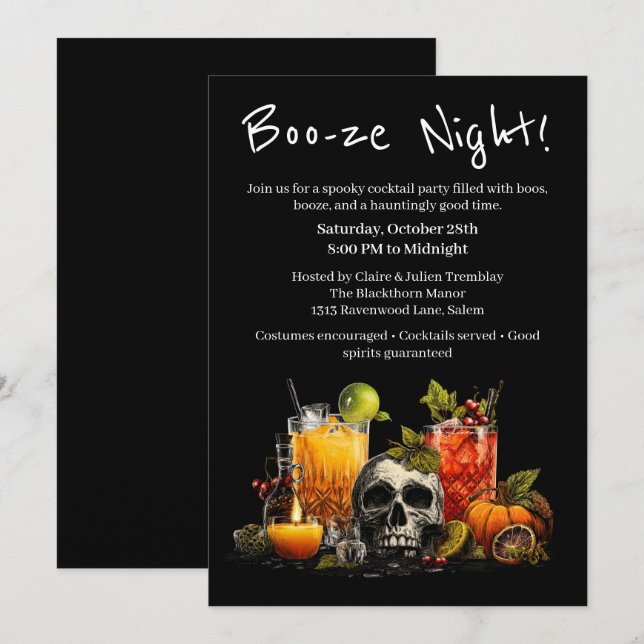 Invitation Cocktail Halloween | Soirée Boo-ze (Devant / Derrière)