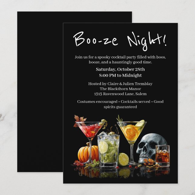 Invitation Cocktail Halloween | Soirée Boo-ze (Devant / Derrière)