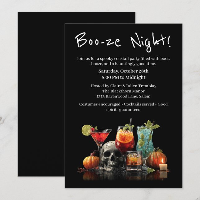 Invitation Cocktail Halloween | Soirée Boo-ze (Devant / Derrière)