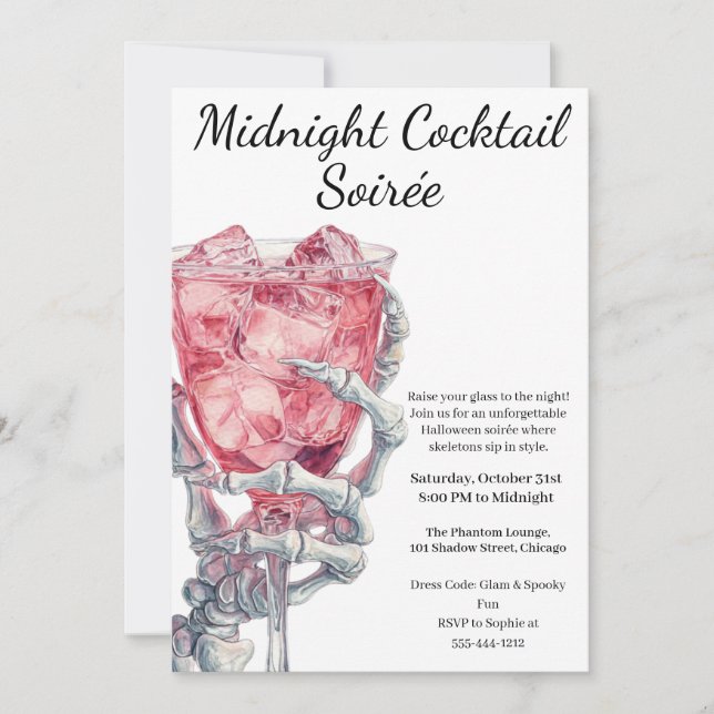 Invitation Cocktail Halloween | Squelette main (Devant)