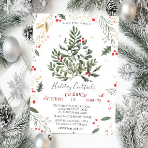 Invitation Cocktail houx branches de pin Noël