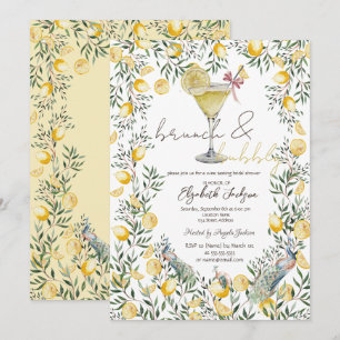 Invitation Cocktail Lemons Peacock Brunch Bubble