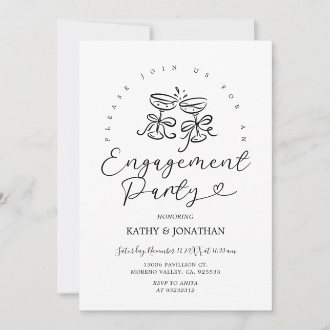 Invitation Cocktail main tiré Whimsical Engagement Party (Devant)