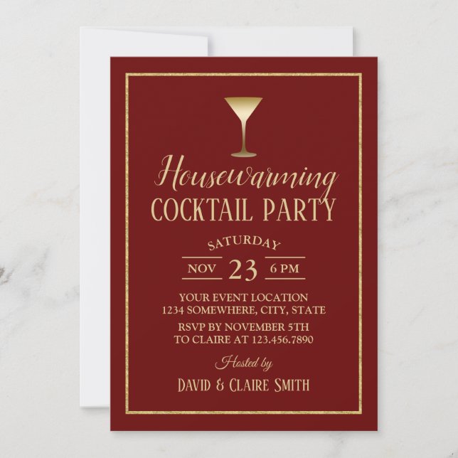 Invitation Cocktail maison Soirée Elégante Bourgogne Or (Devant)