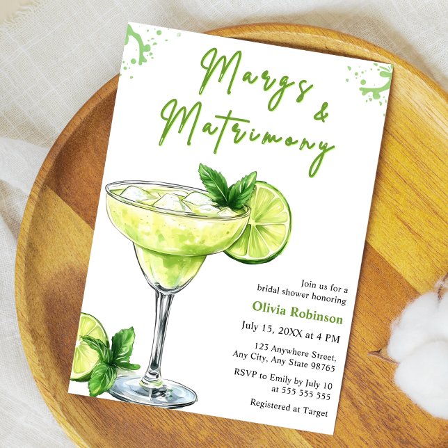Invitation Cocktail Margs & Matrimony Bridal Shower (Margs & Matrimony Cocktail Margarita Bridal Shower Invitation  )