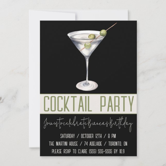 Invitation Cocktail, Martini, Boissons, Anniversaire (Devant)